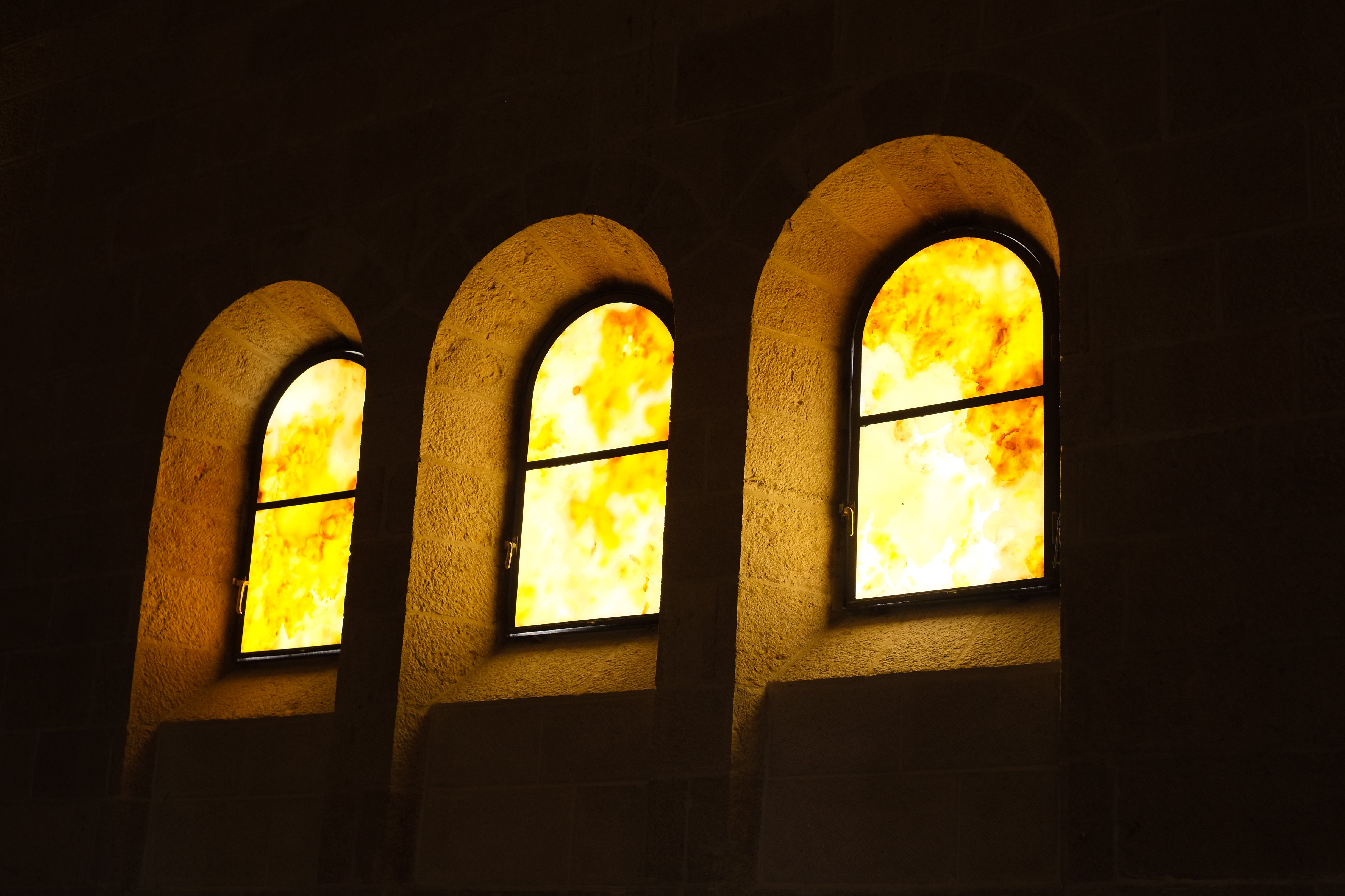 Basilica of the Annunciation Windows - Golden Light Architecture Photography