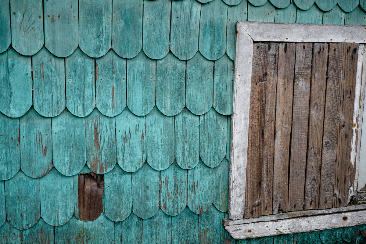 Tejuelas Shingles and Shuttered Window - Chiloé Chile Architecture Photography Print