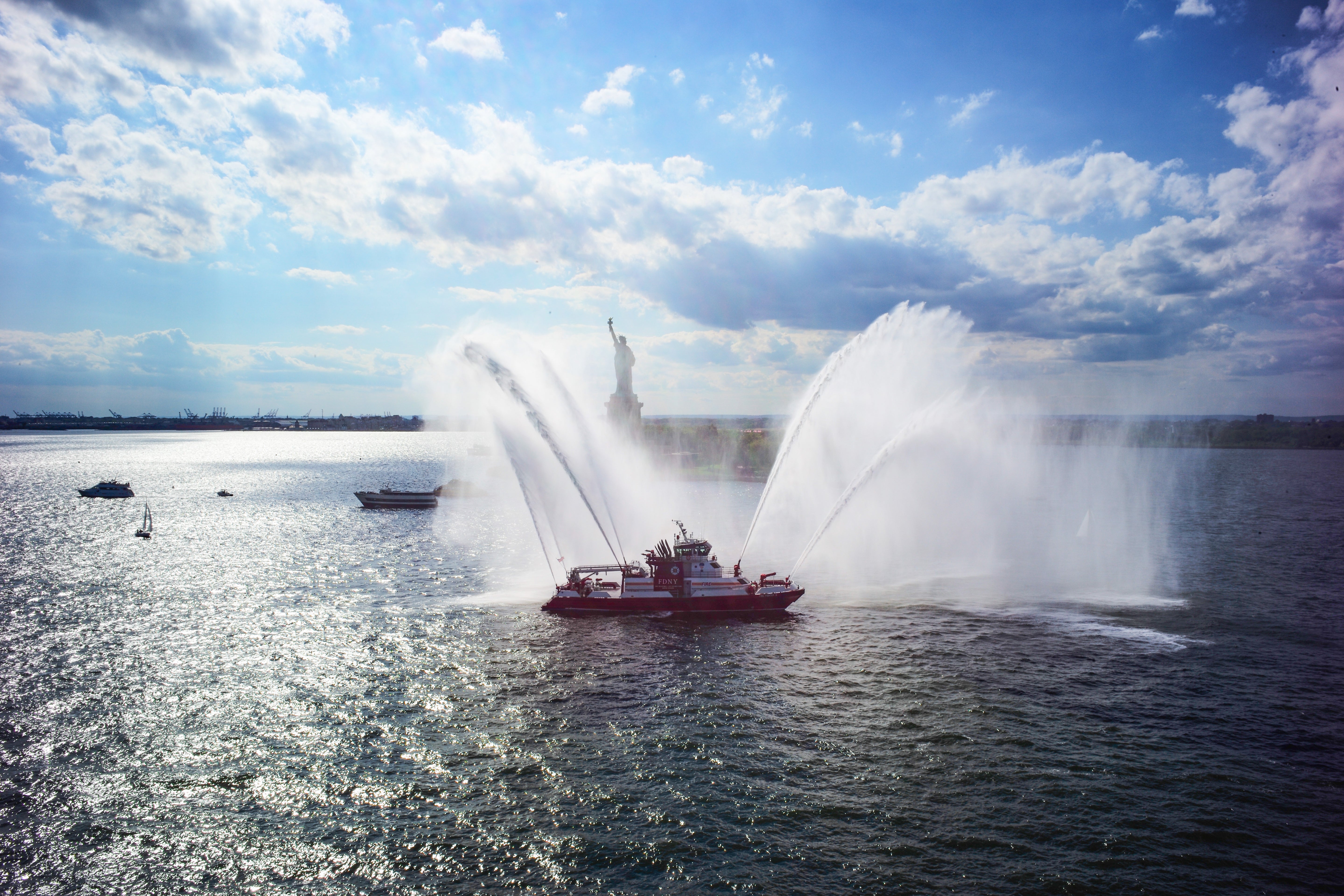 Fireboat Water Salute - Statue of Liberty New York Photography