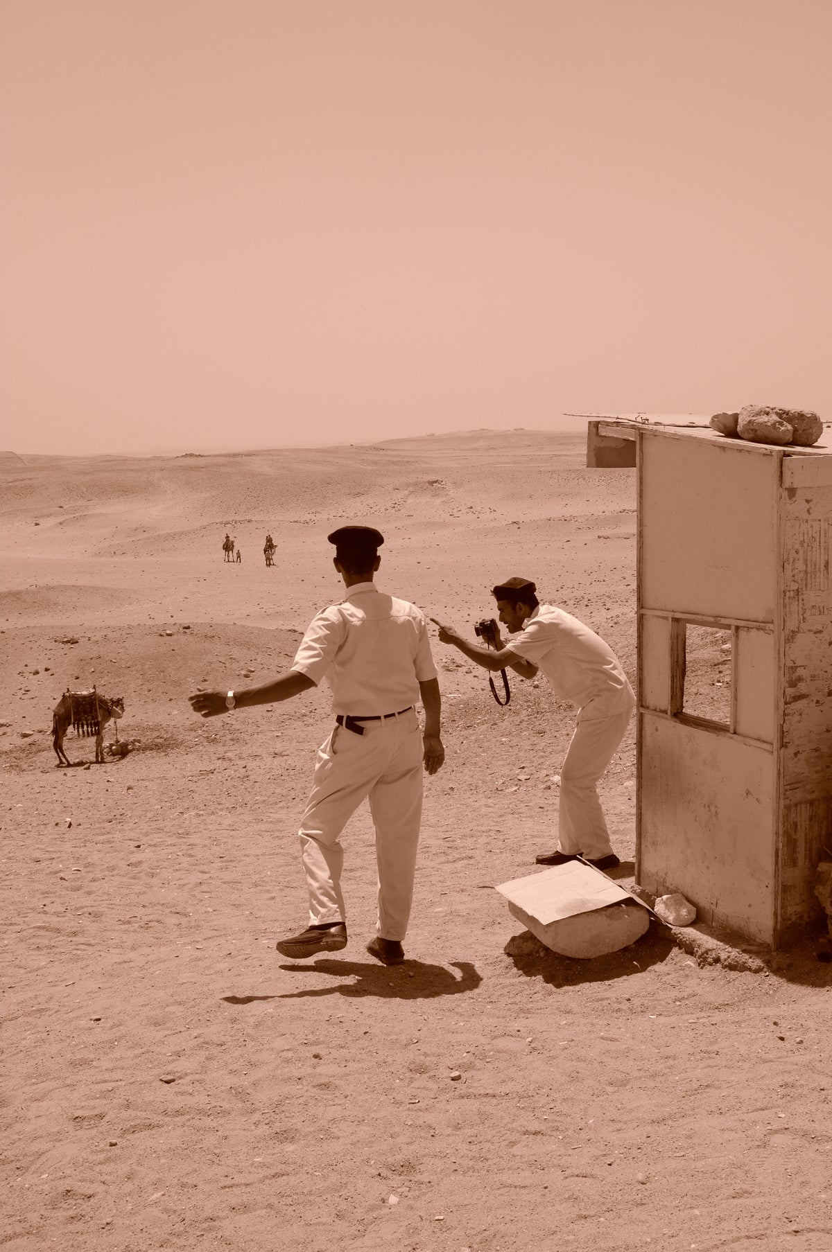 Two Officers in White - Giza Desert Sepia Street Photography Print