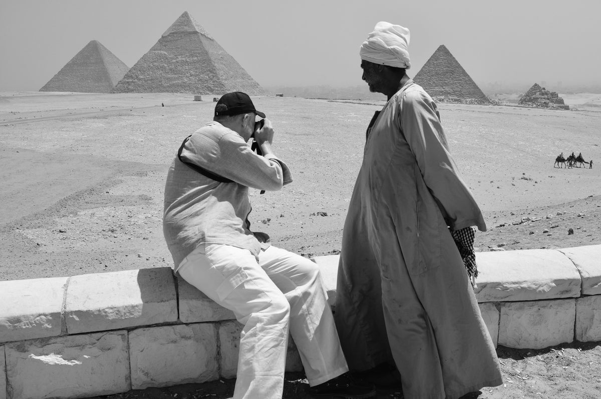 The Photographer at Giza - Pyramids Black and White Street Photography Print