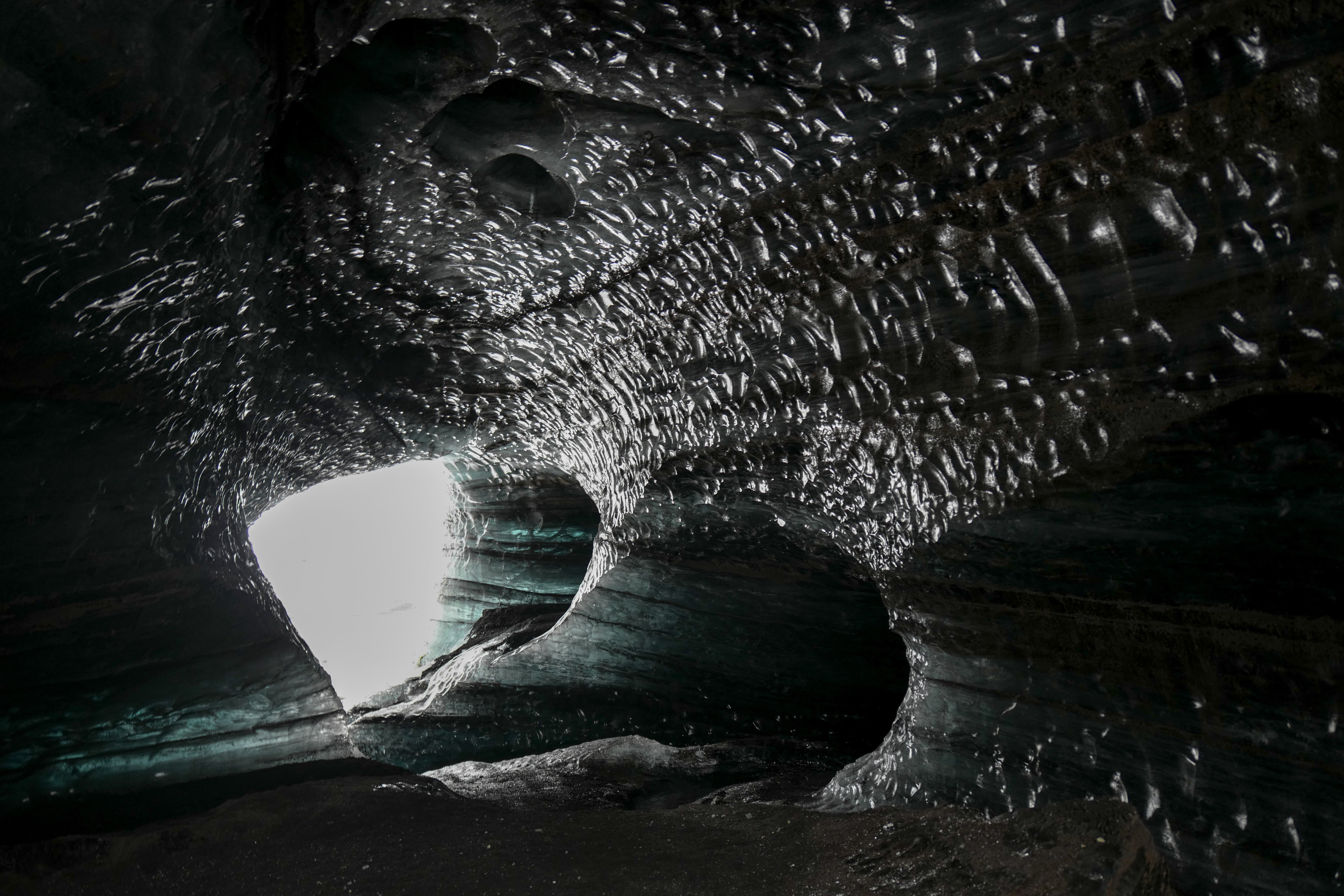 Ice Cave Interior - Iceland Black and White Photography