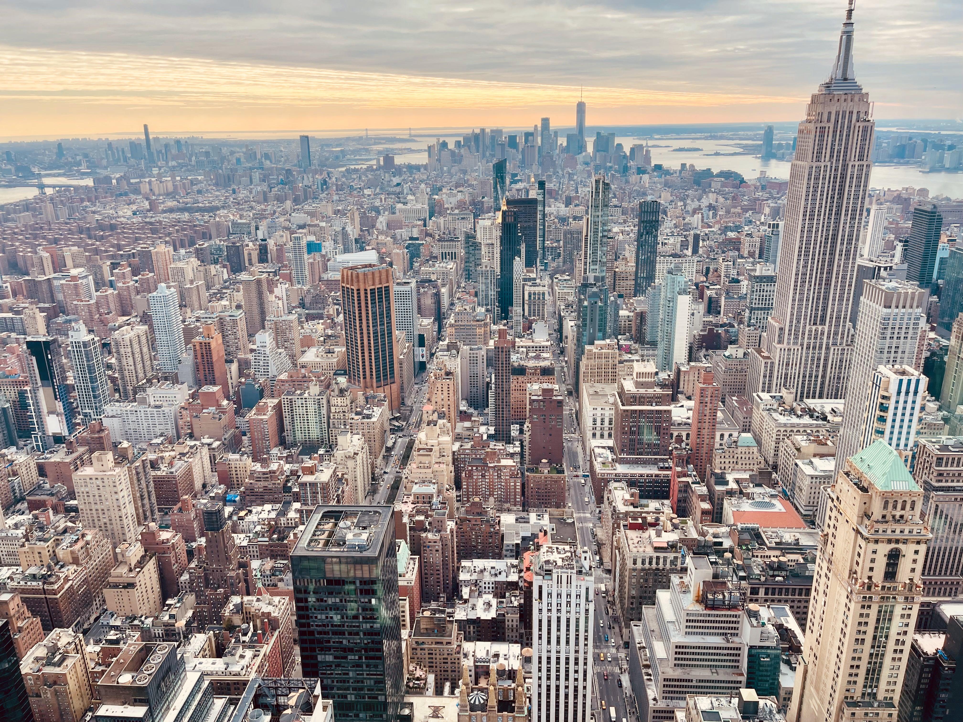 Manhattan Skyline Aerial at Sunset - Empire State Cityscape Photography