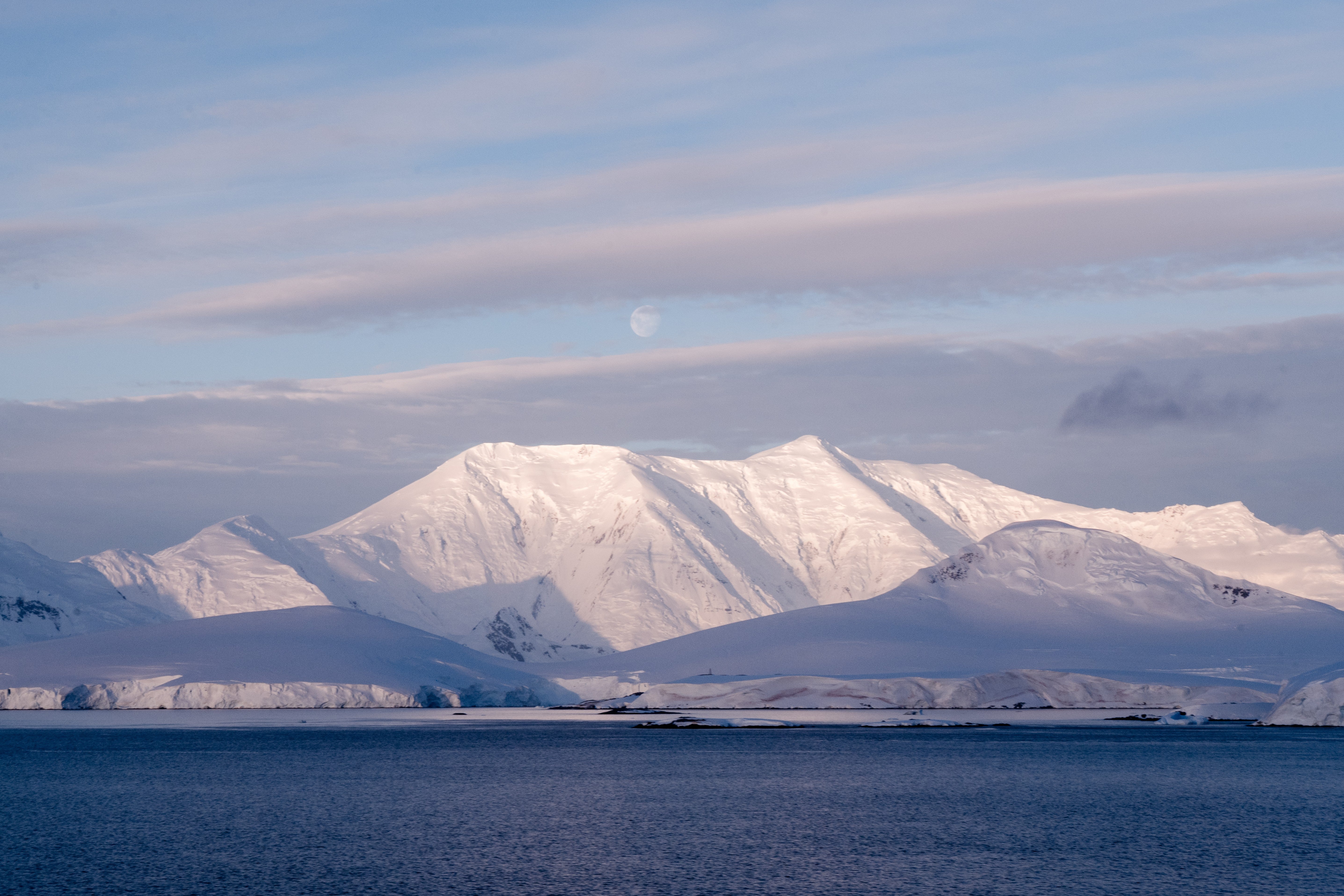 Moonrise Over Antarctic Mountains - Polar Twilight Landscape Photography