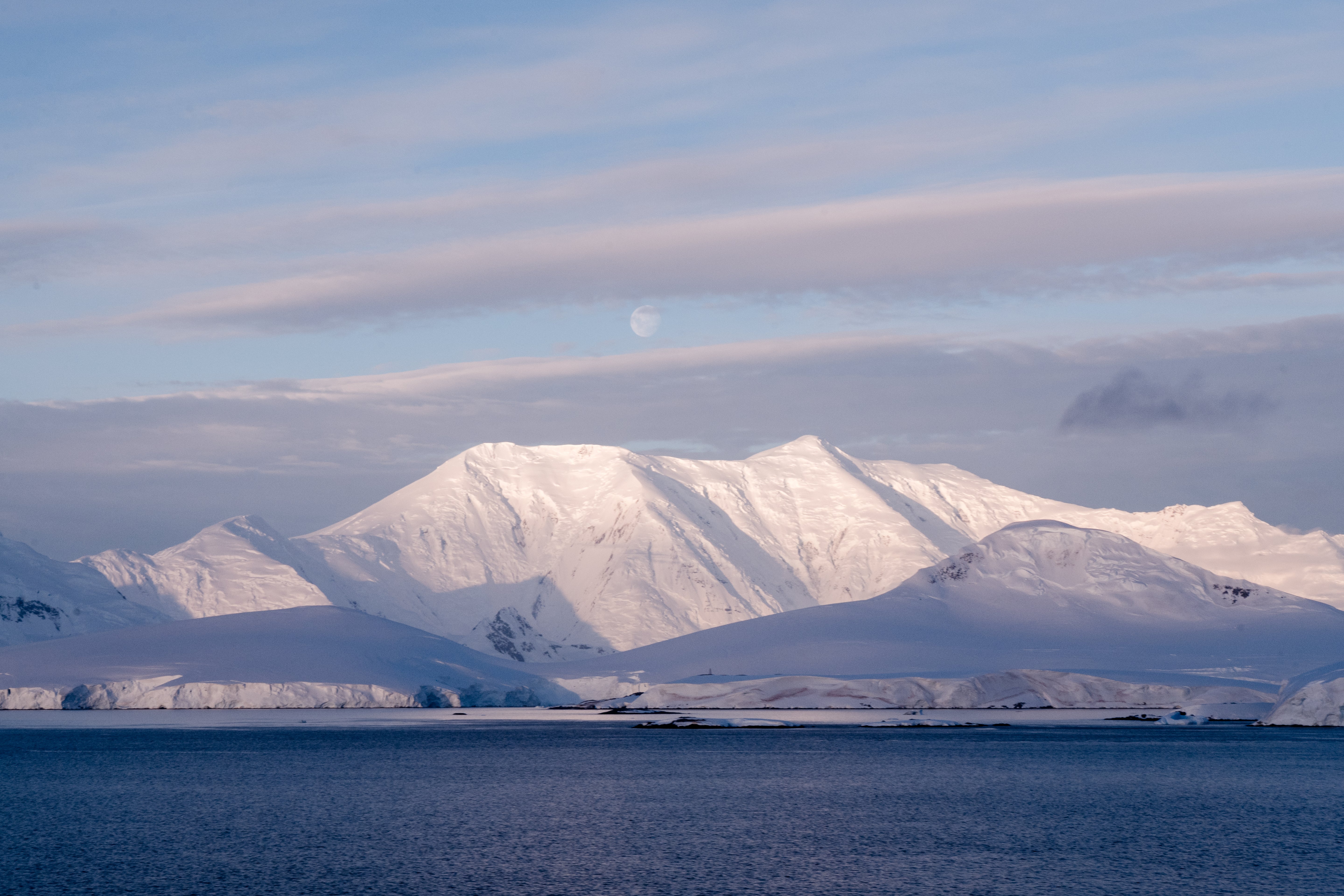 Moonrise Over Antarctic Mountains - Polar Twilight Landscape Photography