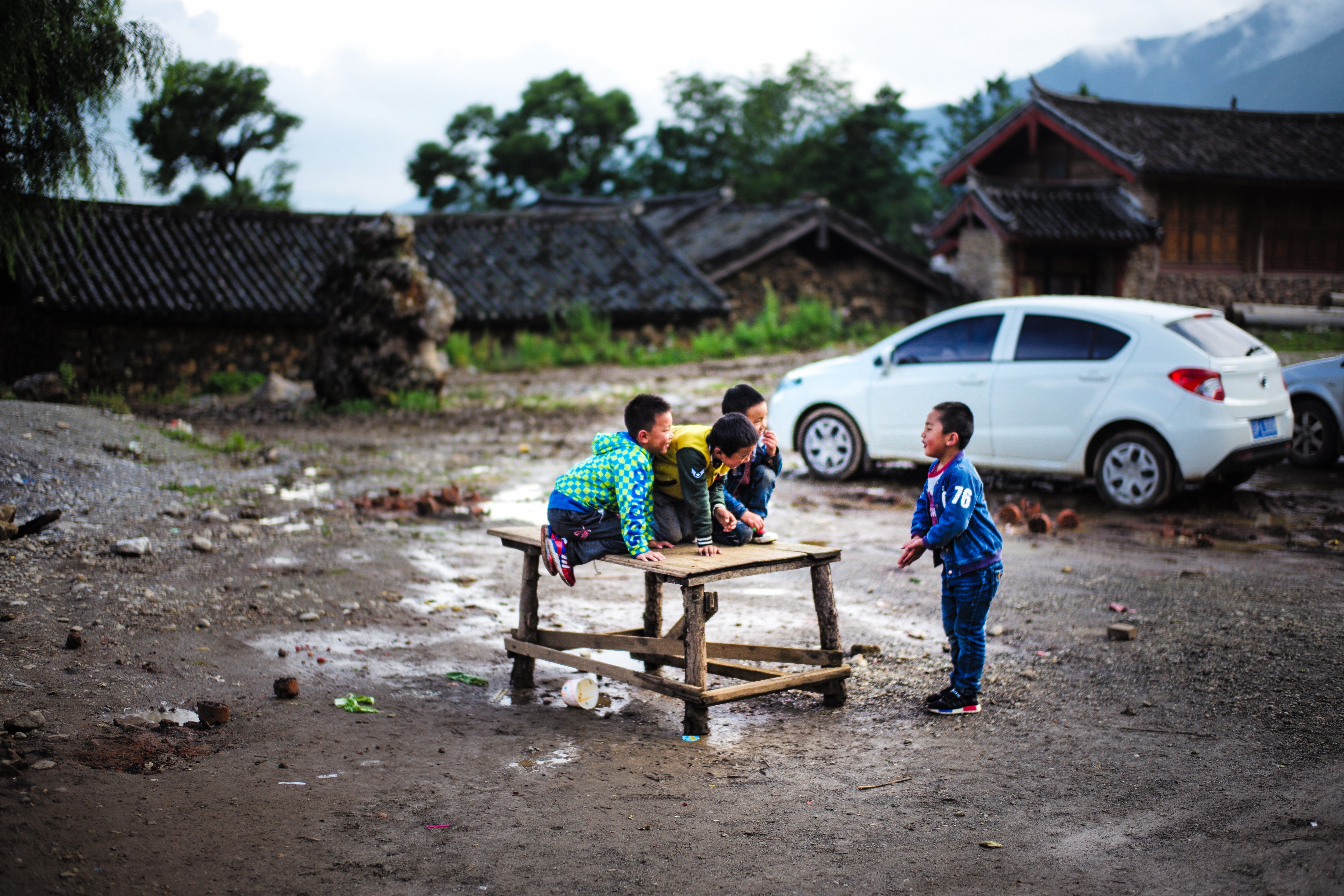 Village Boys Playing Cards - Rural China Street Photography
