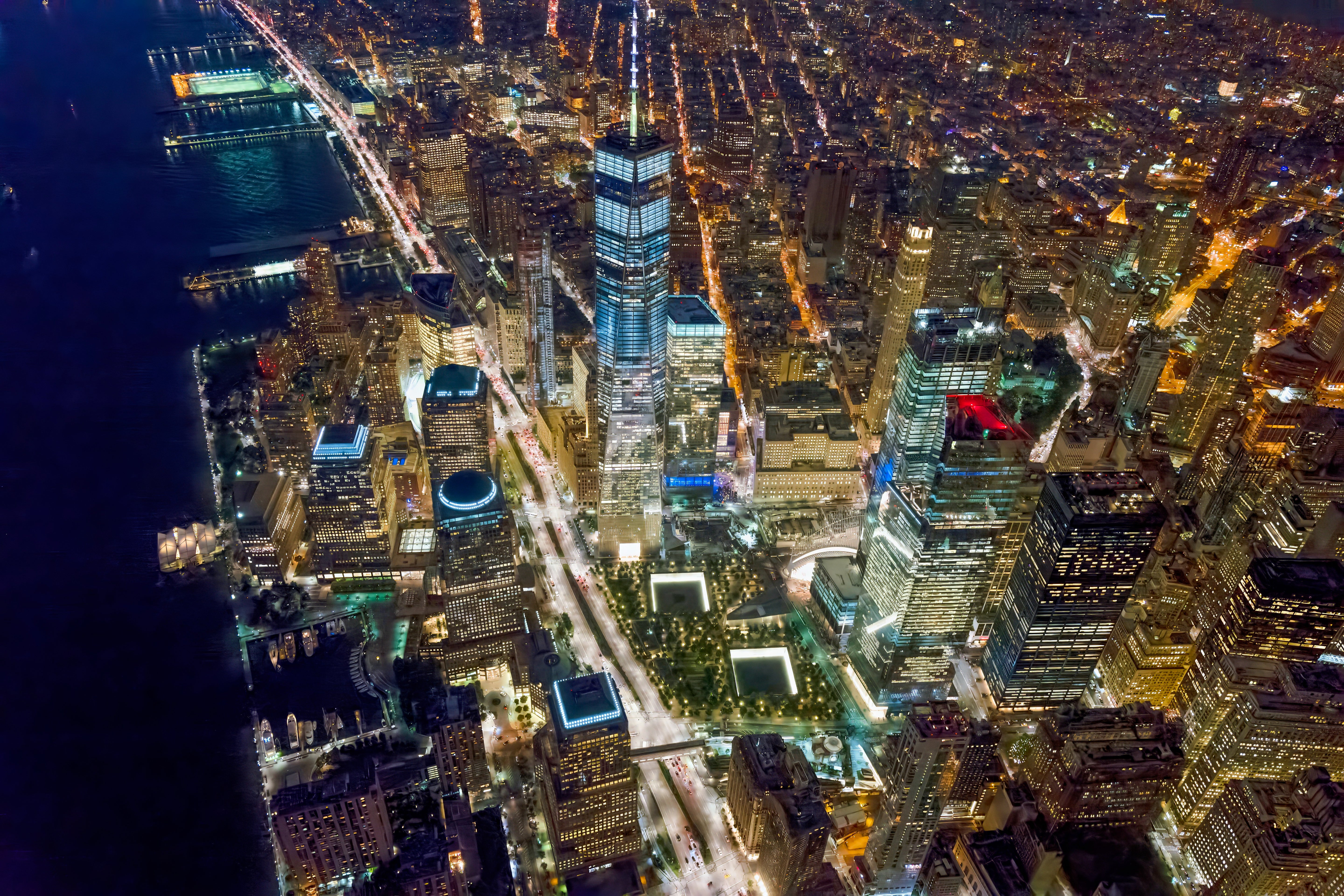 World Trade Center at Night - Lower Manhattan Aerial Photography