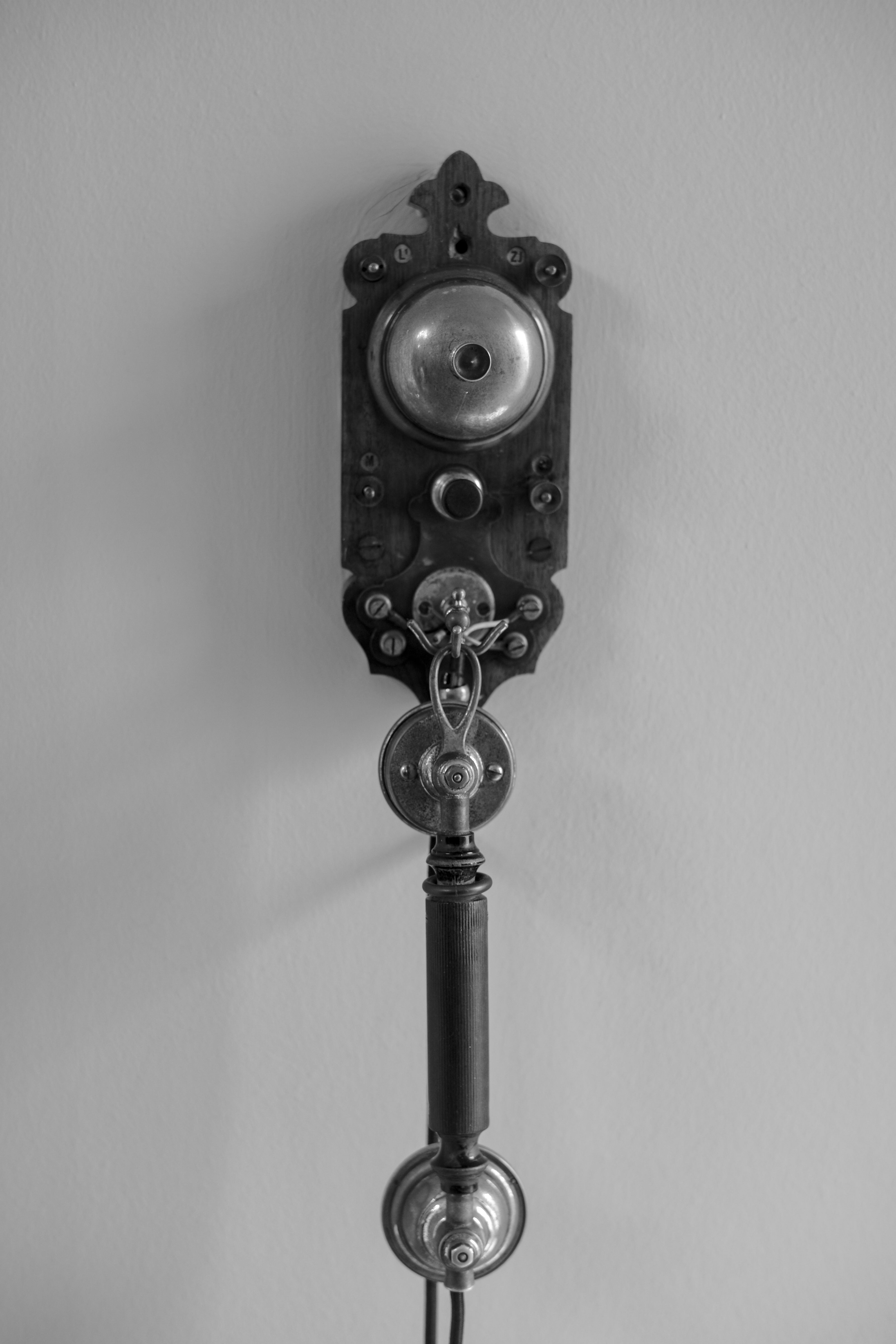 Antique Wall Telephone - Vintage Black and White Photography