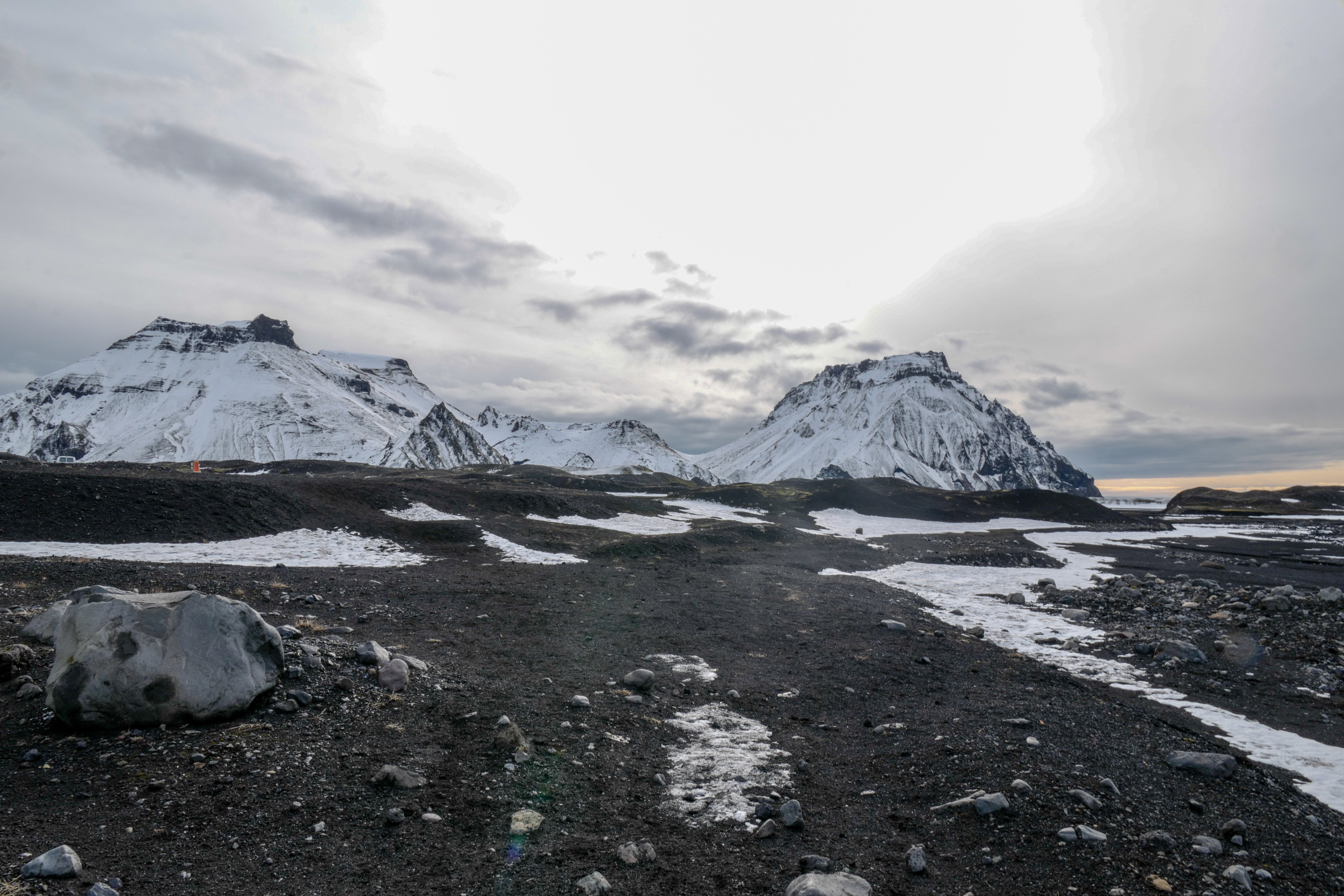 Iceland Volcanic Plain and Snowfields - Black and White Landscape Photography