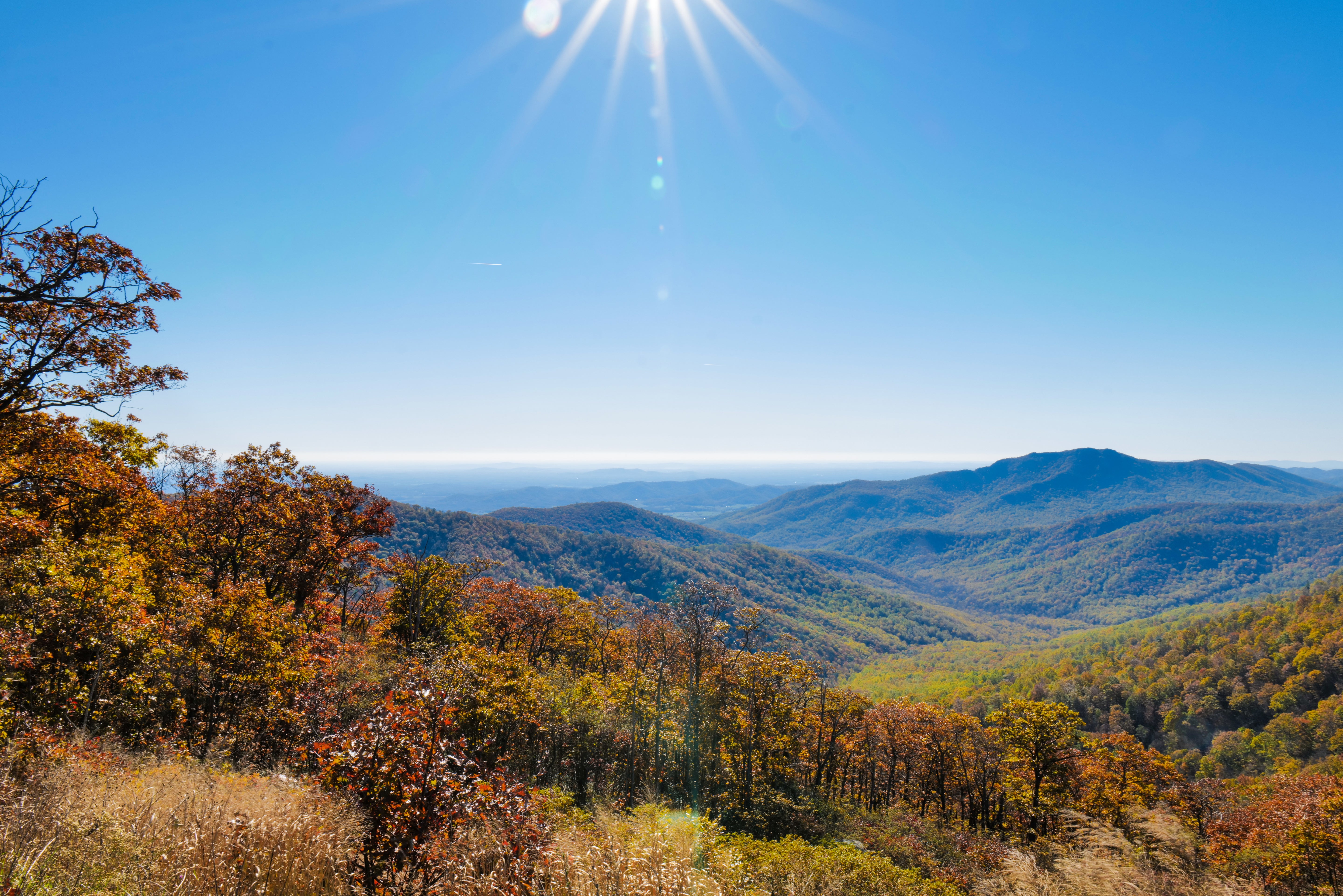 Blue Ridge Mountains Autumn Sun Flare - Overlook Landscape Photography