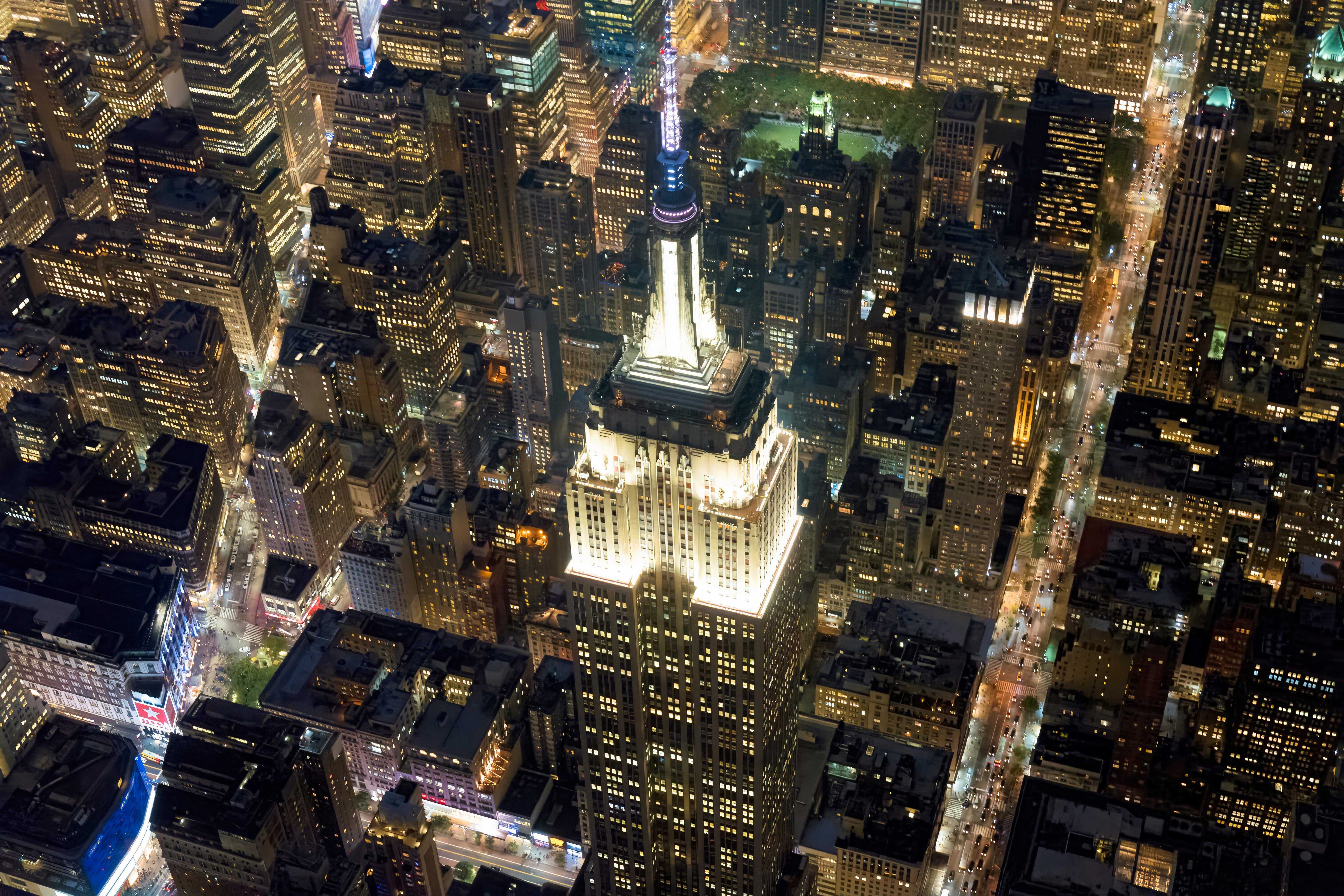 Empire State Building Aerial at Night - Manhattan Cityscape Photography