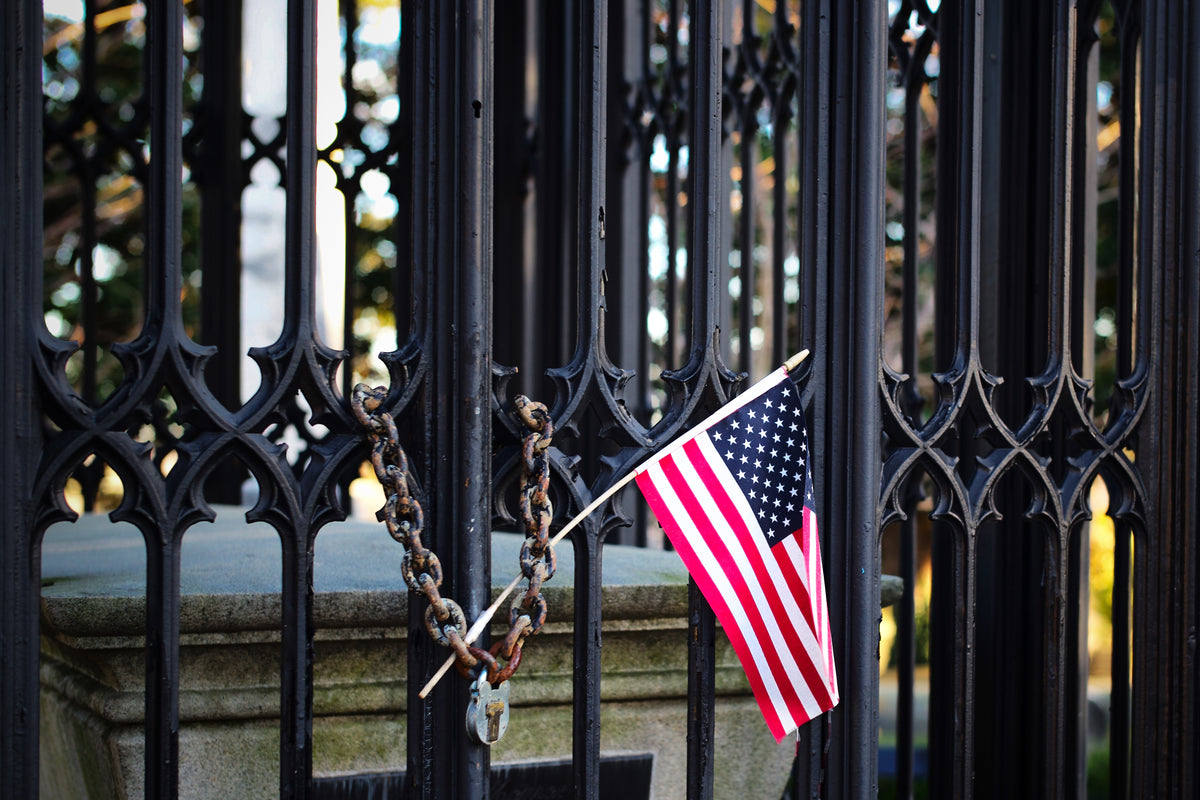 Flag on a Chained Cemetery Gate - Hollywood Cemetery Richmond Photography Print