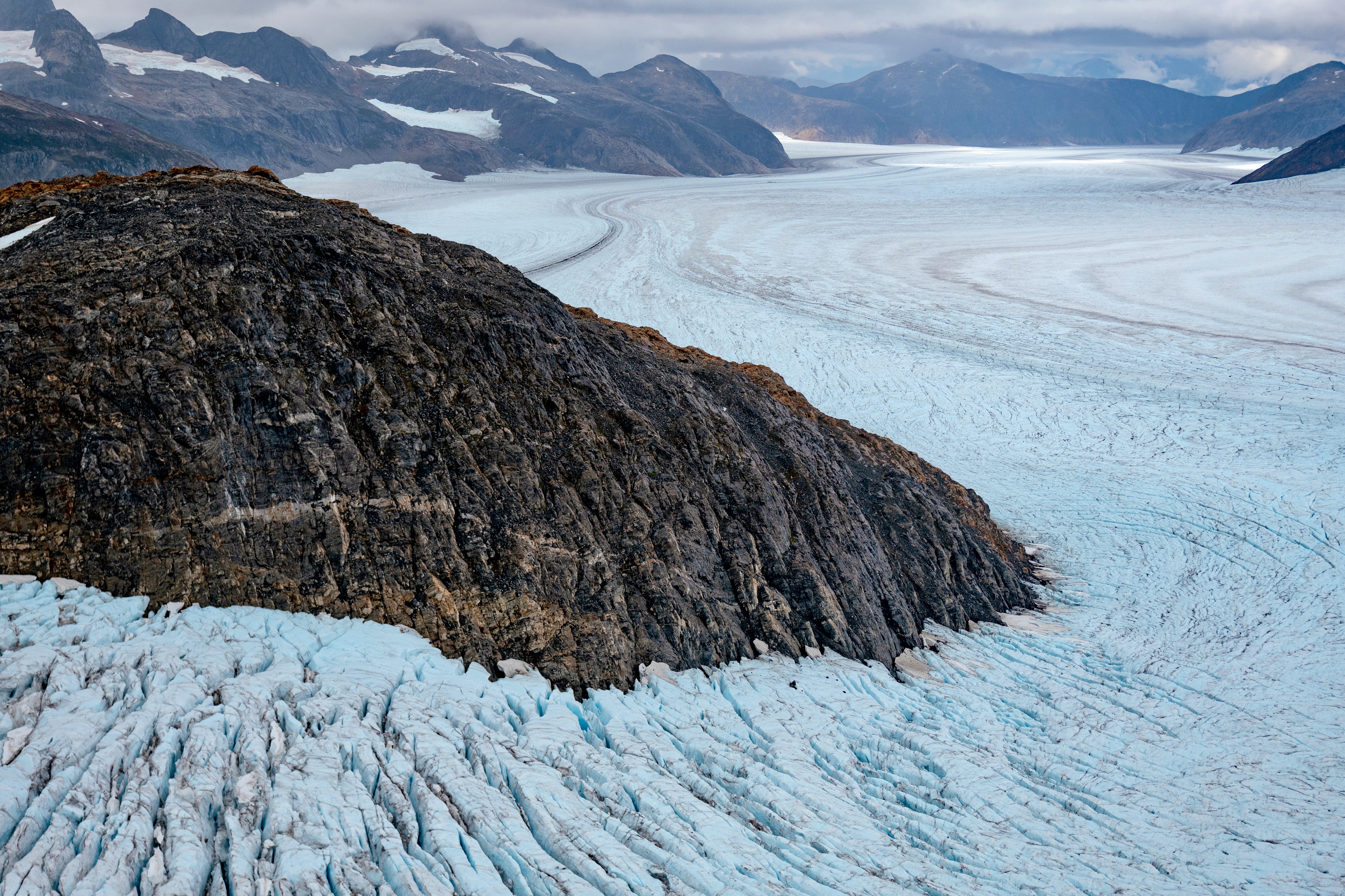 Glacier and Rock Outcrop - Alaska Aerial Landscape Photography
