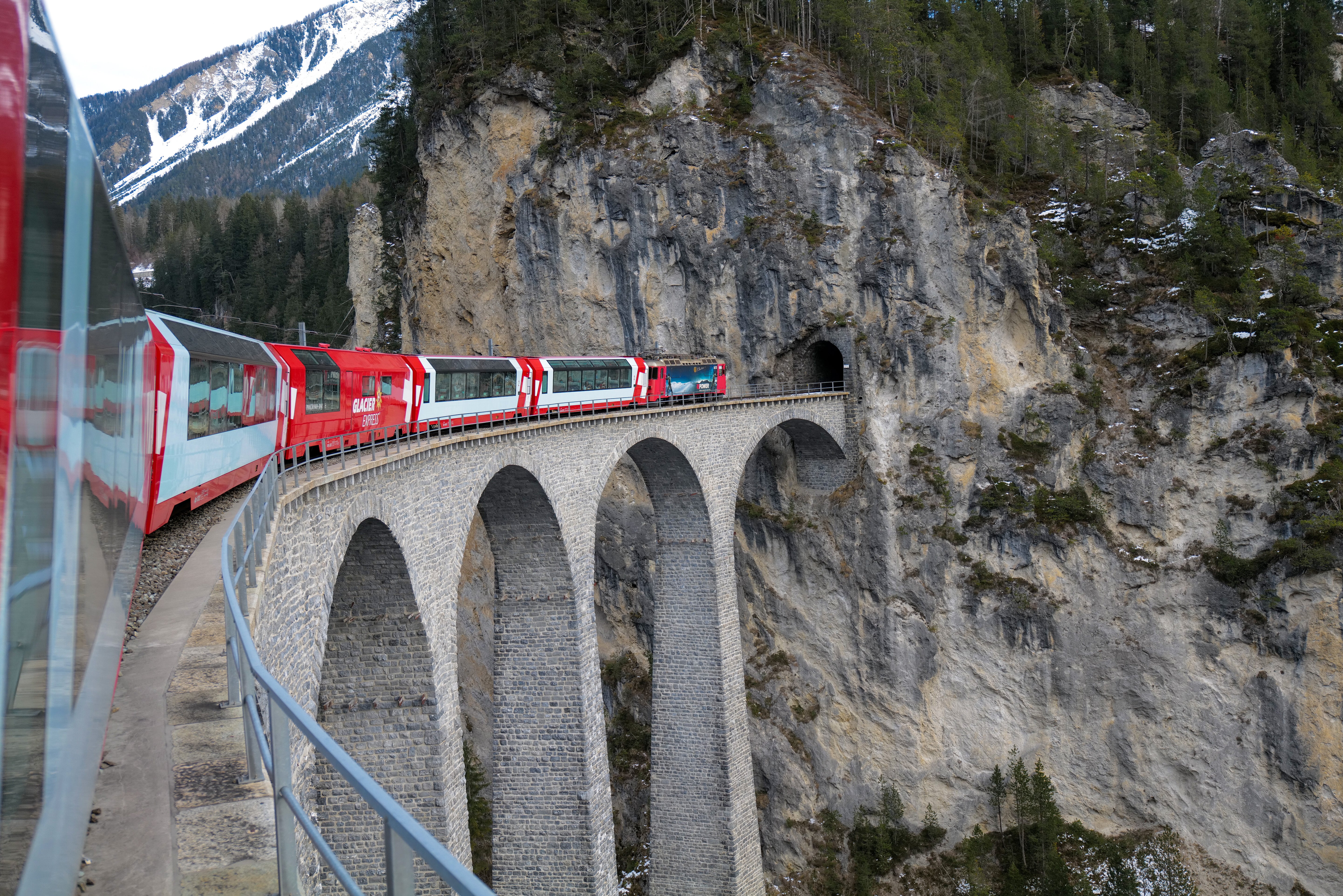 Glacier Express on the Landwasser Viaduct - Swiss Alps Train Photography