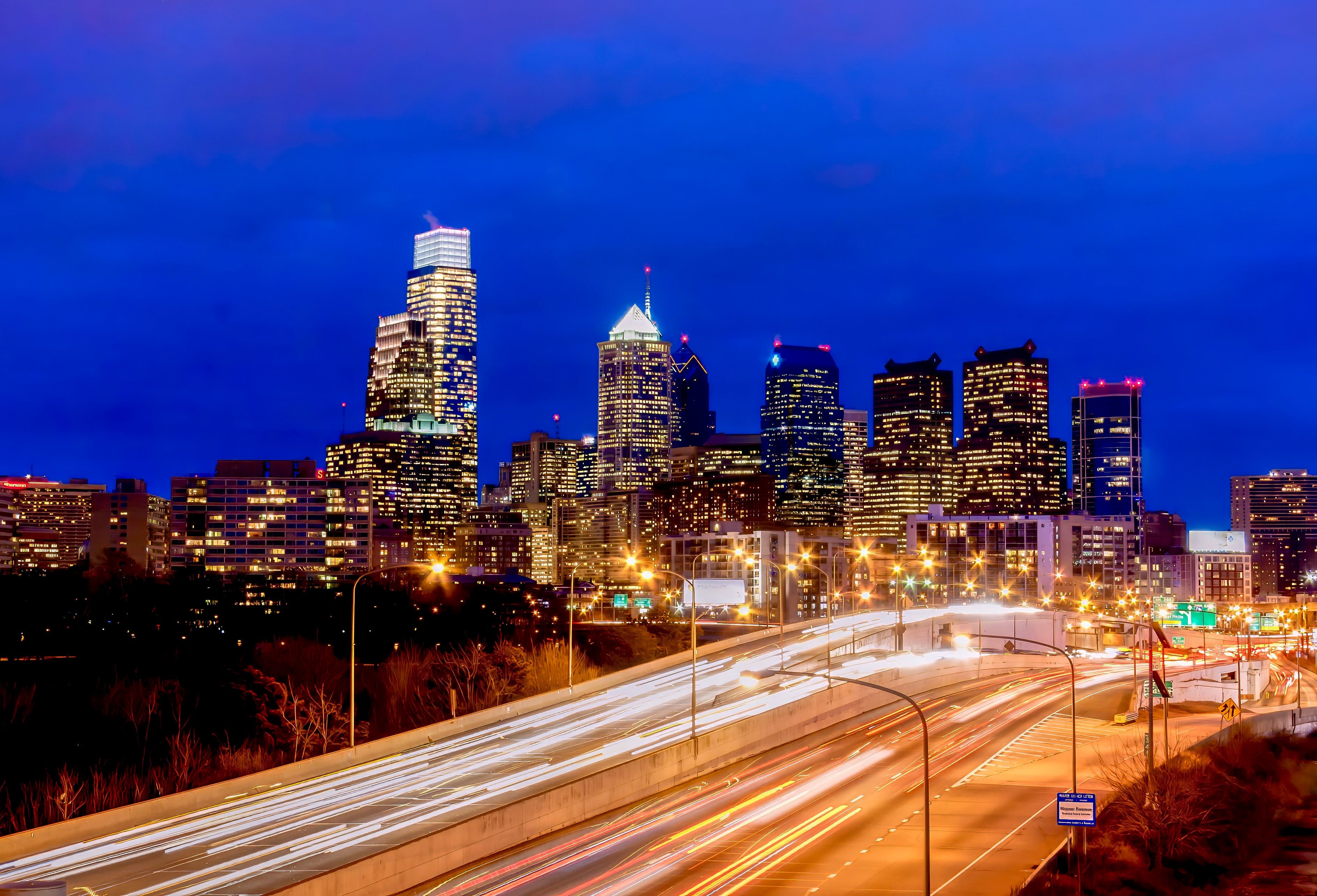 City of Lights Philadelphia Skyline from the Expressway
