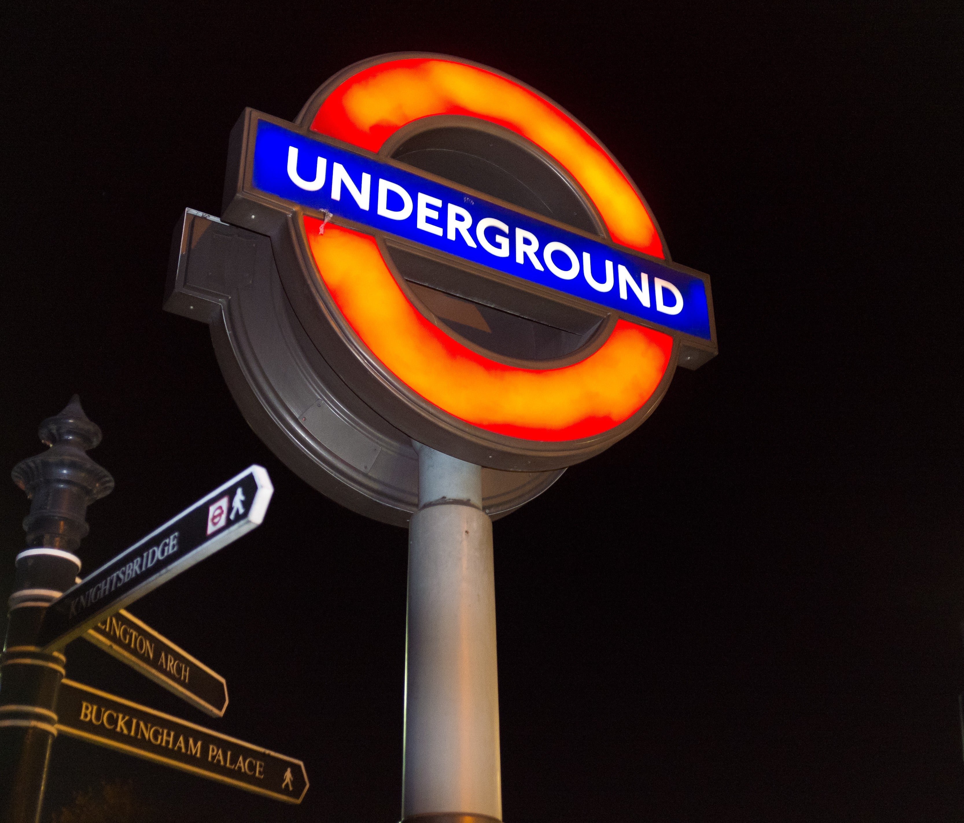 Going Underground The Roundel at Night, Knightsbridge
