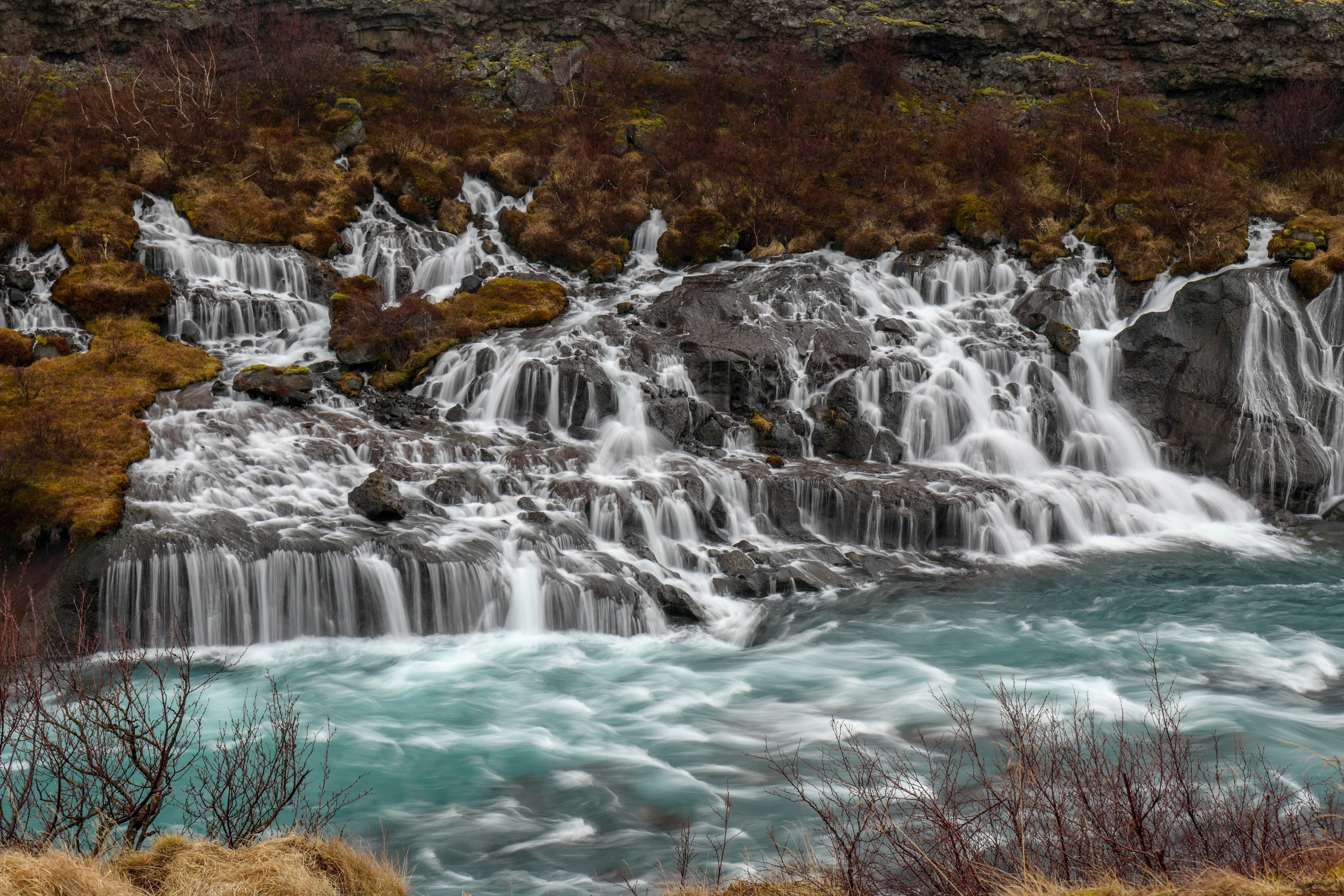 Hraunfossar Waterfall - Iceland Turquoise River Landscape Photography