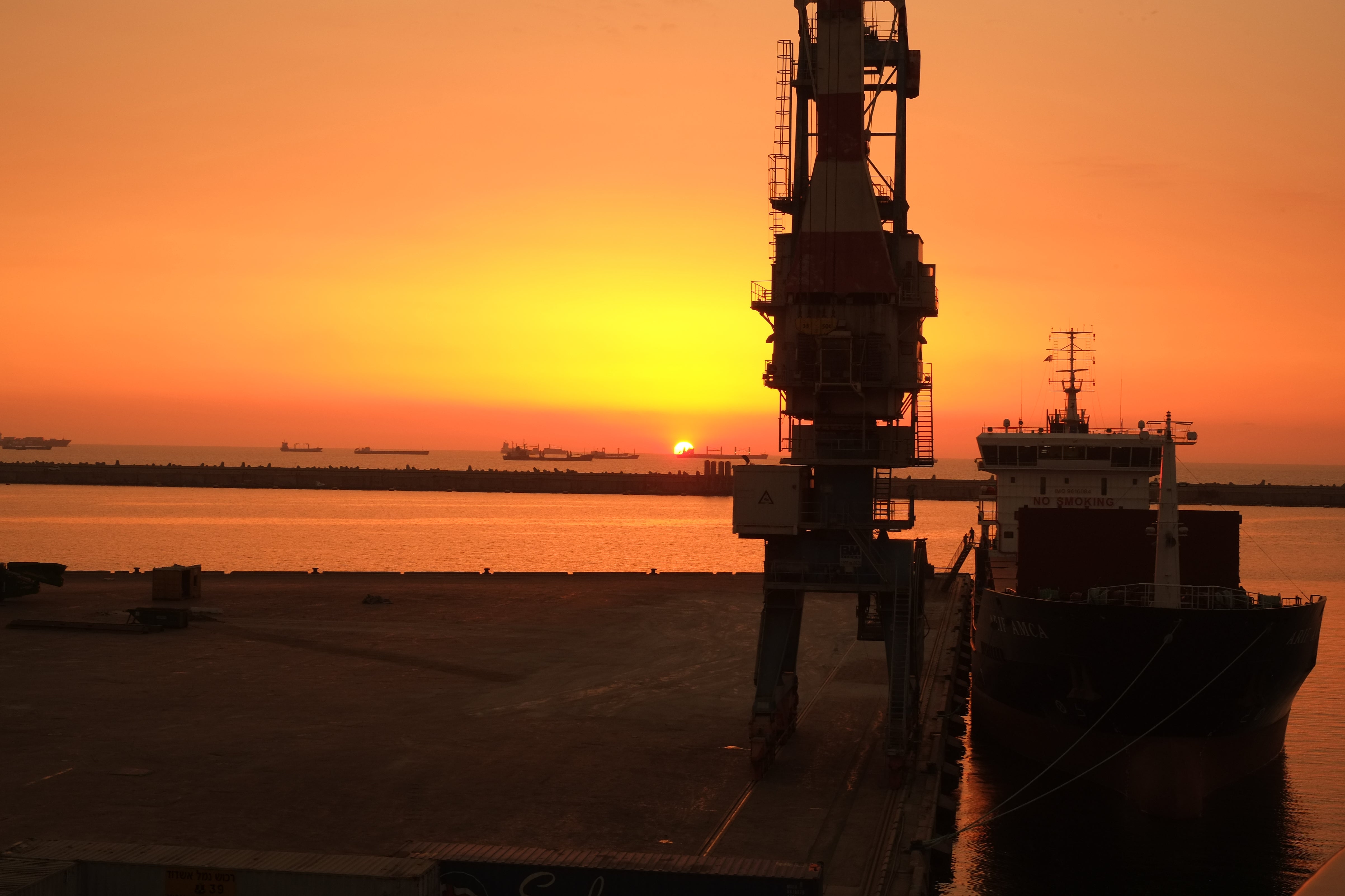 Industrial Harbor Sunset - Silhouette Maritime Photography
