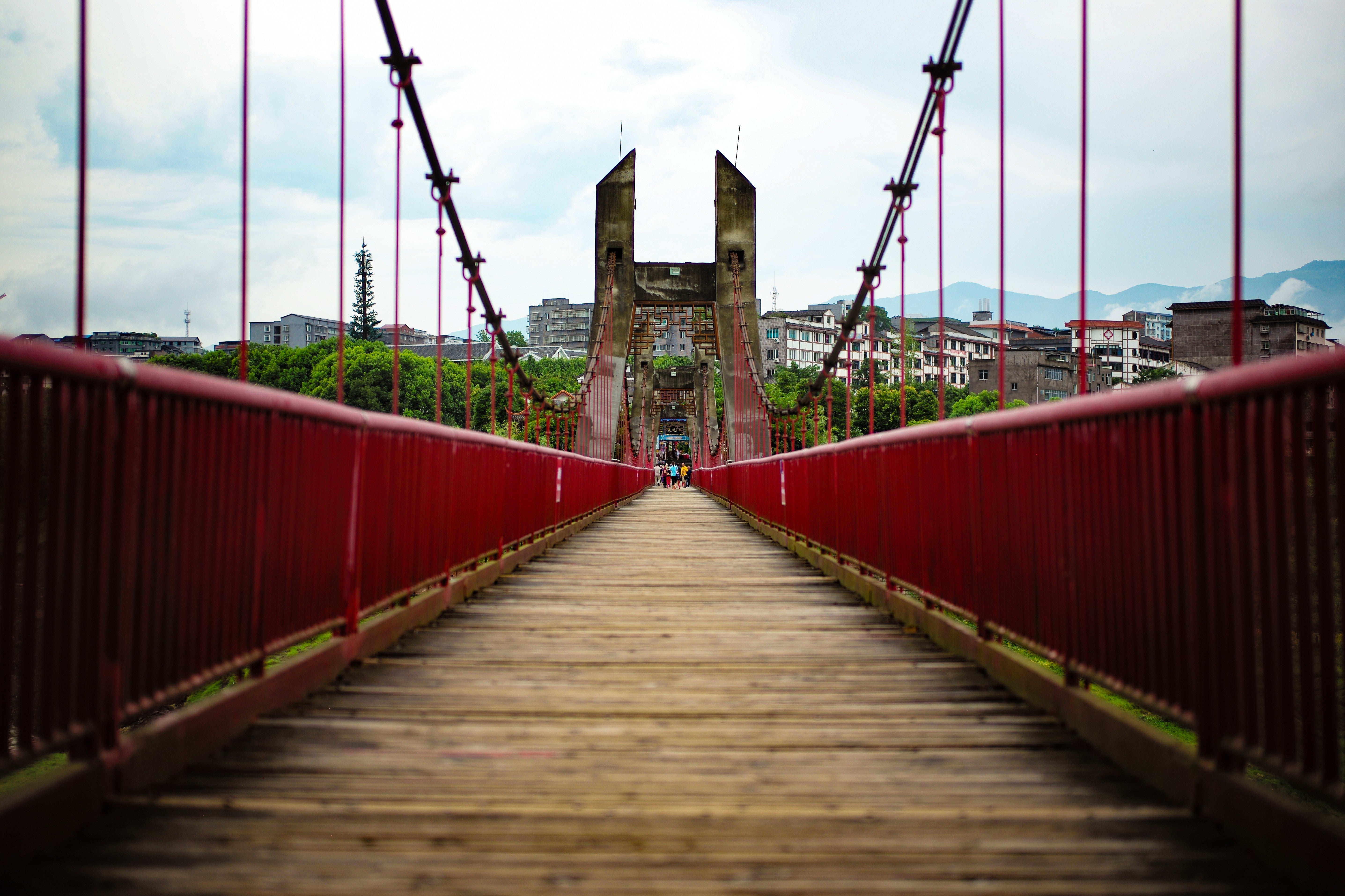 Red Suspension Bridge - Yangtze River China Photography