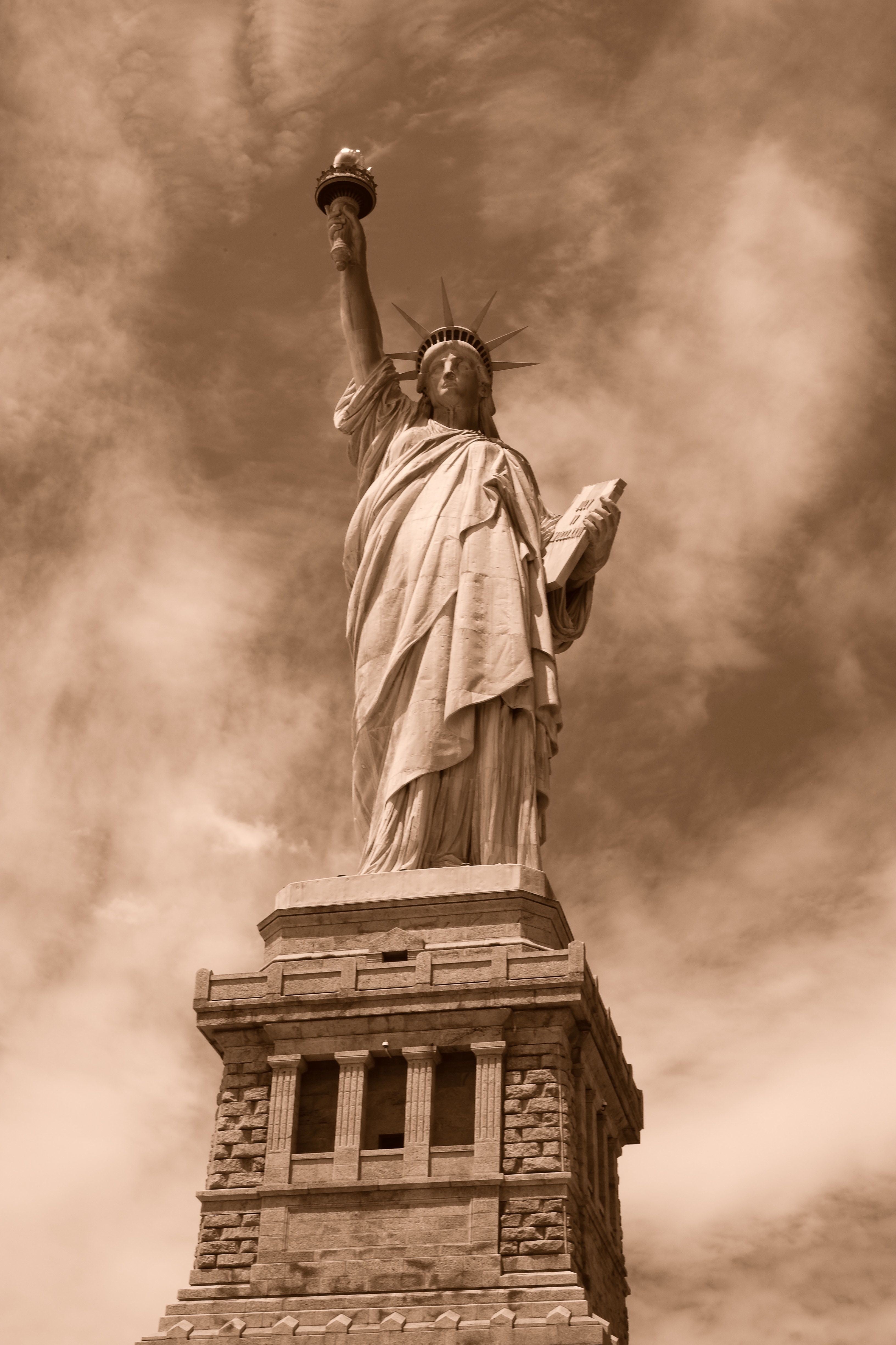 Statue of Liberty in Sepia - Dramatic Clouds Photography