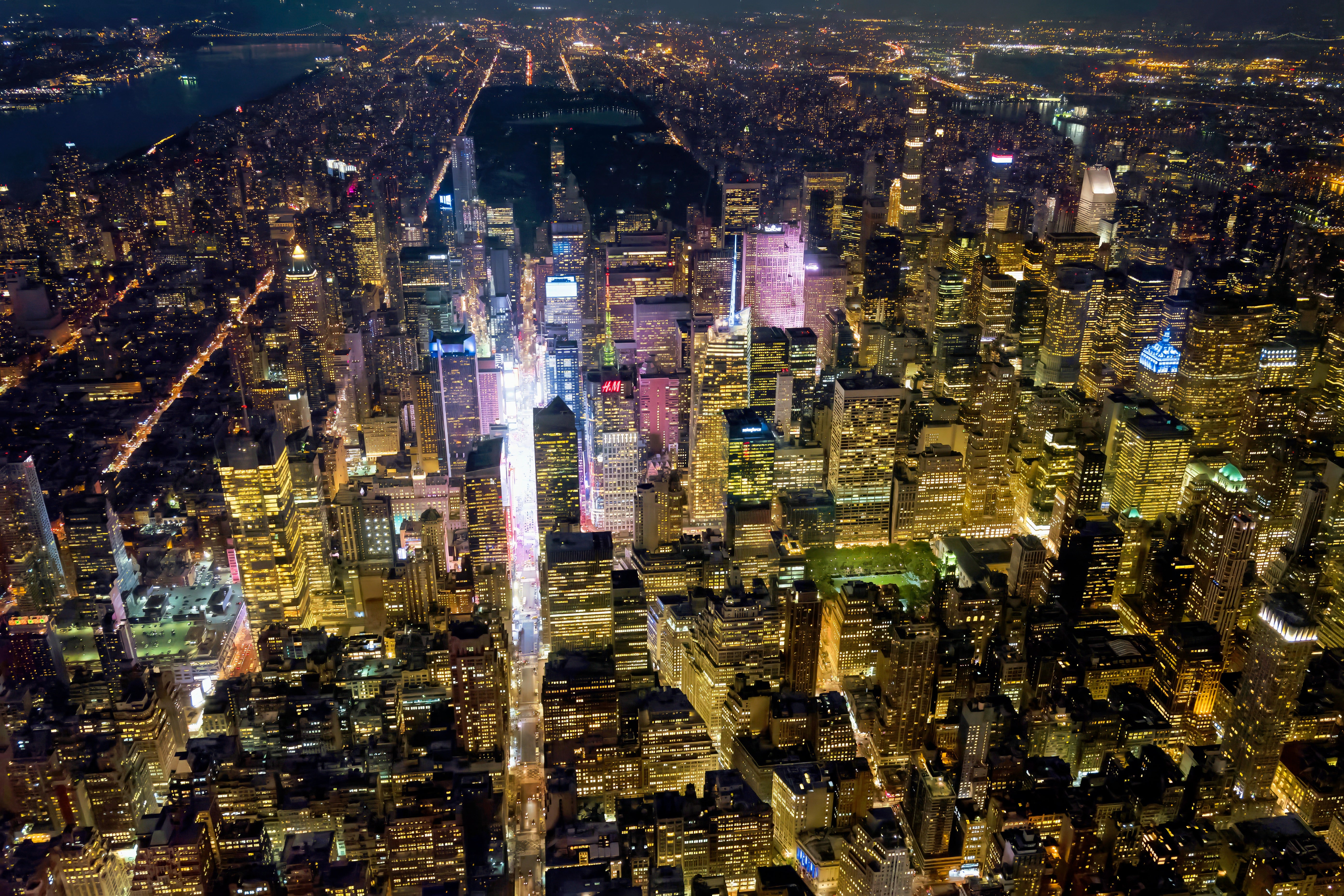 Times Square Aerial at Night - Manhattan Cityscape Photography