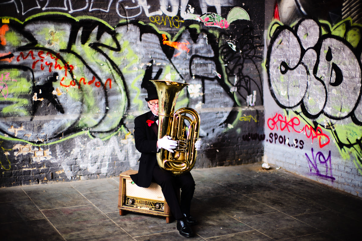 Tuba Player in Leake Street Tunnel - London Street Photography Print
